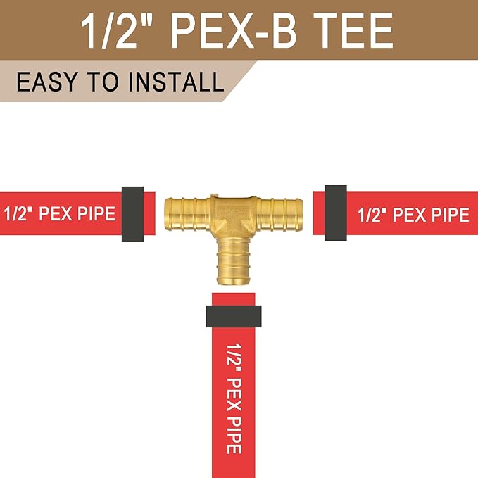 [10 Pieces] Lingmfg Pex Fittings 1/2 Inch Tee, 1/2 Inch Pex F1807 Crimp Brass