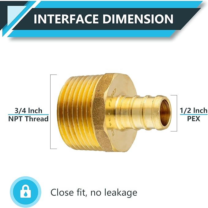 (50-Pack) PEX Fittings, Pex 1/2"x3/4" Male Threaded NPT Adapter, Brass Crimp Fittings, for PEX Tubing Pipe Plumbing, ASTM F1807