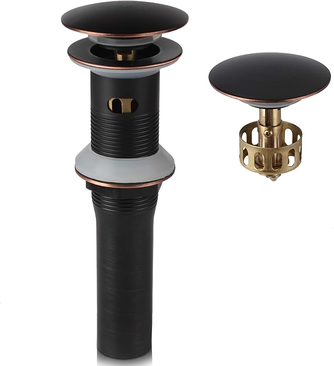 Oil Rubbed Bronze Pop Up Sink Drain, Vanity Bathroom Vessel Lavatory Faucet Detachable Basket Drain Stopper, ORB with Overflow