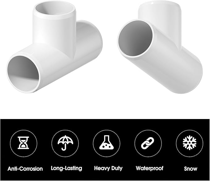 24PCS 3 Way Tee PVC Fittings 1/2Inch, SCH40 Furniture Grade Elbow Fitting Adapter Heavy Duty PVC Pipe Connector for Water Supplies, DIY Garden Shelf & Greenhouse