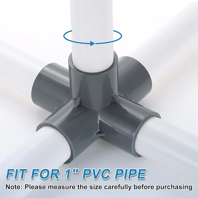 uxcell 1" PVC Fittings, 6 Pcs 5 Way Elbow Connector Elbow PVC Furniture Fittings Corner Fitting for Water Supplies PVC Furniture DIY Shelf Greenhouse Tent Connection, Grey