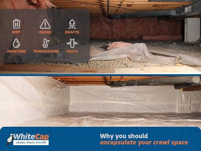Whitecap Premium Reinforced Vapor Barrier - 20 Mil - (12' x 100') - Tear Resistant, Heavy Duty Vapor Barrier, Dura Skrim Moisture Barrier Plastic Sheeting for Crawlspace, Garden, Greenhouses