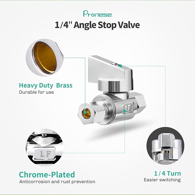 10 Pack Premium Brass 3/8" Compression x 3/8" Compression Angle Valve Quarter Turn Water Straight Angle Valve