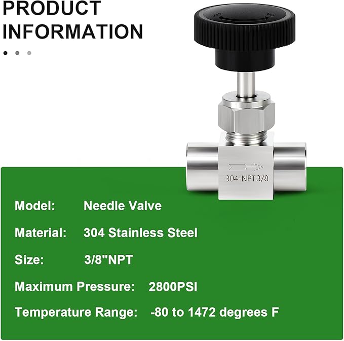 TAISHER 1PCS 304 Stainless Steel Straight Needle Valve 3/8" Female NPT For Flow Control Water Gas Oil With Nipple