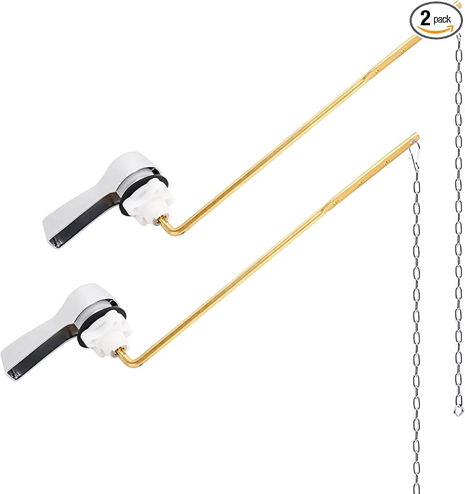 Hibbent 2 Pack Universal Metal Front Mount Toilet Handle, Tank Flush Lever Replacement with 2 Pieces Stainless Steel Flapper Chains for Most Toilets, Chrome Finish