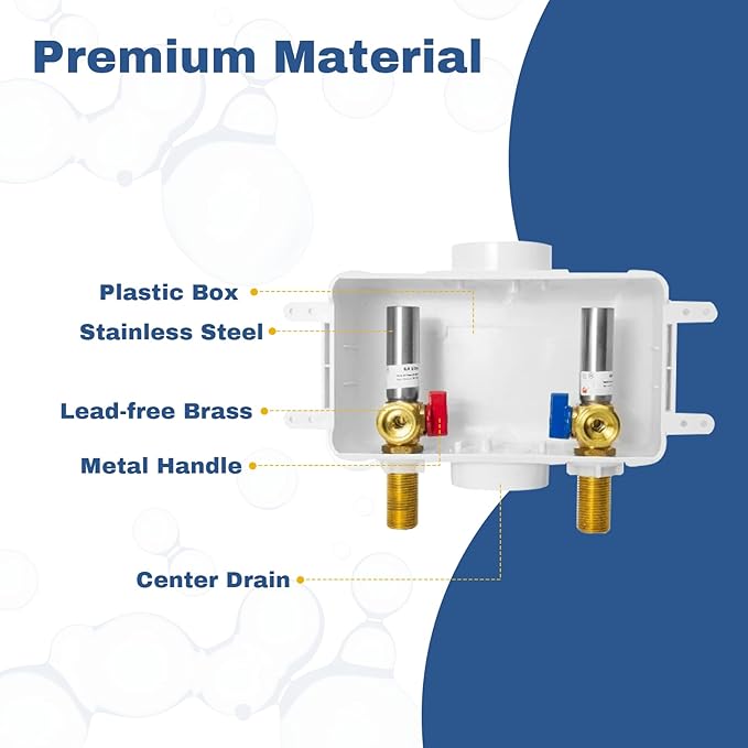 50-PACK GUOFIS Washing Machine Outlet Box with Center Drain,PEX Laundry Washer Box with Stainless Steel Water Hammer Arrestor (1/2"MIP Sweat Connection Inlet X 3/4"MHT Outlet)