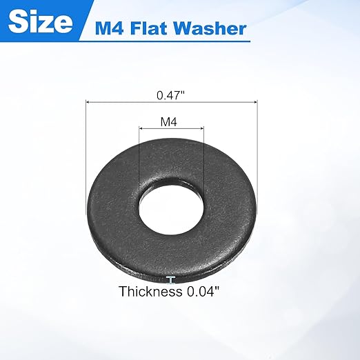 uxcell 100Pcs M4 Fender Washers, Carbon Steel Flat Washer 12mm OD, 1mm Thickness, Metal Gasket for Screws and Bolts, Black Oxide