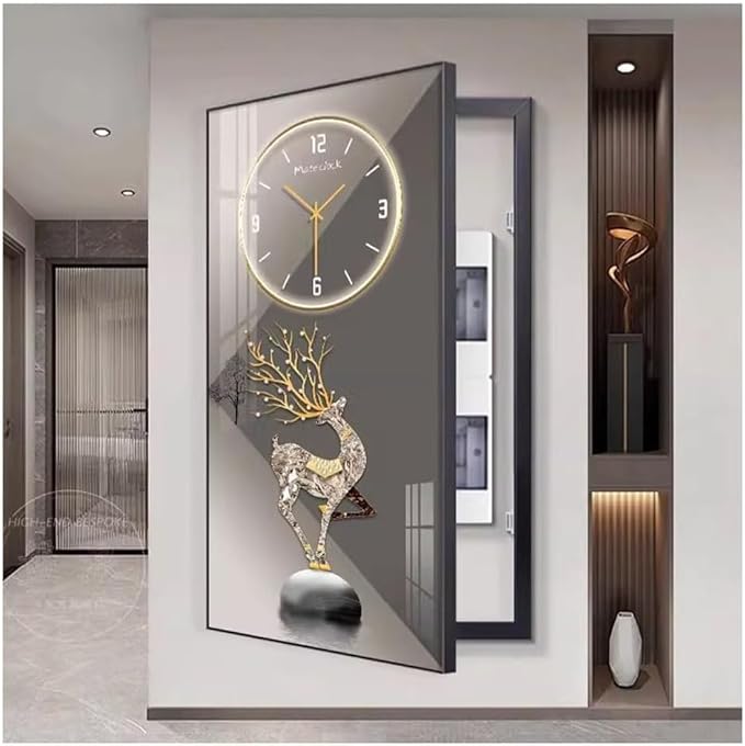 Fuse Box Cover Cabinet, Breaker Box Cover, Decorative Painting of Electricity Meter with Clock, Wall Mounted Hide Electrical Panel Cover Decorative,C,45x90cm