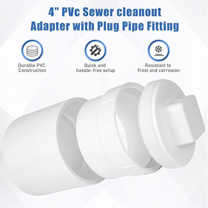 6" PVC Sewer Cleanout cap with Coupling,DWV Flush Sewer Cleanout Adapter for Outdoor Garden,RV and More Drainage Piping System
