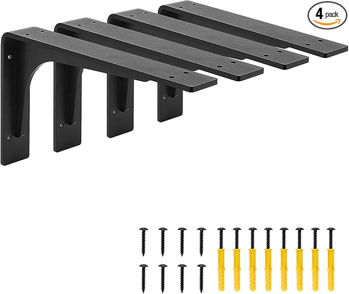 10"x 6"Shelf Brackets,L Shelf Brackets,max Load 300lbs, Vertical Angle, Premium Alloy Metal Heavy Duty Shelf Bracket, high Strength Mounting Hardware Included, Corner Brace Joint,Pack of 4.