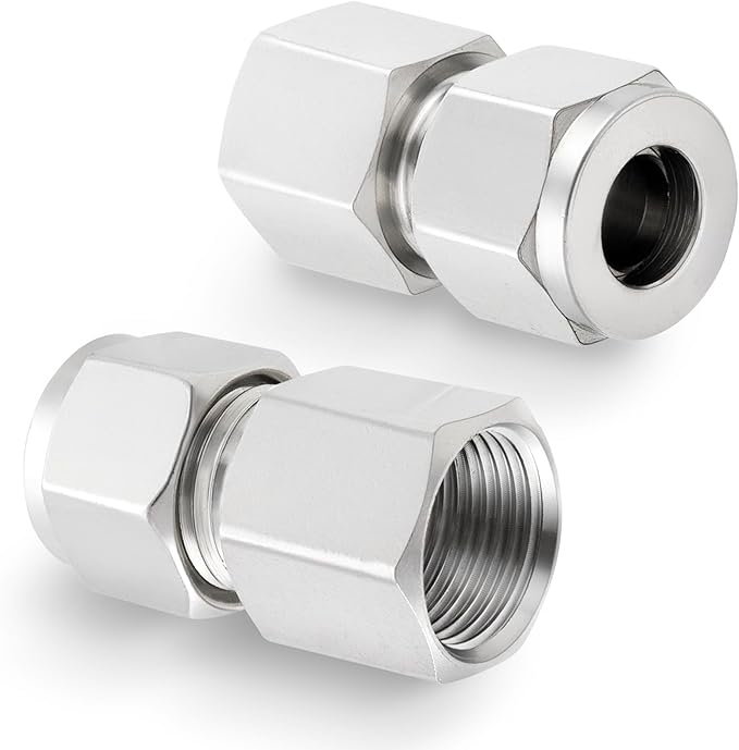 Yoebor Stainless Steel 304 Compression Tube Fitting Coupler with Double Ferrules 1/4" Tube OD x 3/8" NPT Female Adapter,Pack of 2