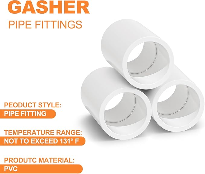 GASHER 25PCS PVC Pipe Fitting 3/4" PVC Coupling Furniture Grade Pipe Socket Fittings, For Home or Industrial