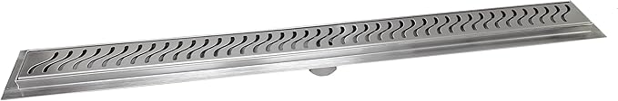 SereneDrains 304 Stainless Steel Brushed Nickel Linear Shower Drain Kit Ocean Wave Linear Shower Drains for Tile Floor Long Hair Catcher Strainer Grate Cover Bathroom (35 Inch)
