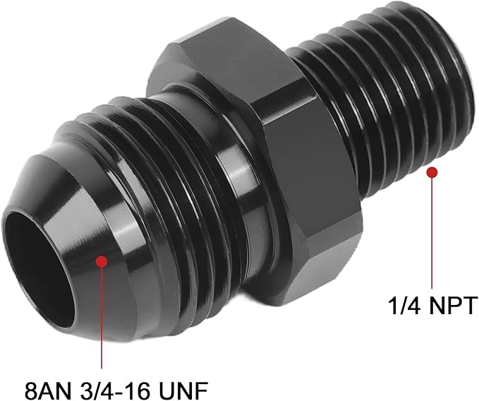 EVIL ENERGY 8AN Male Flare to 1/4" NPT Pipe Fitting Adapter Straight Aluminum Black