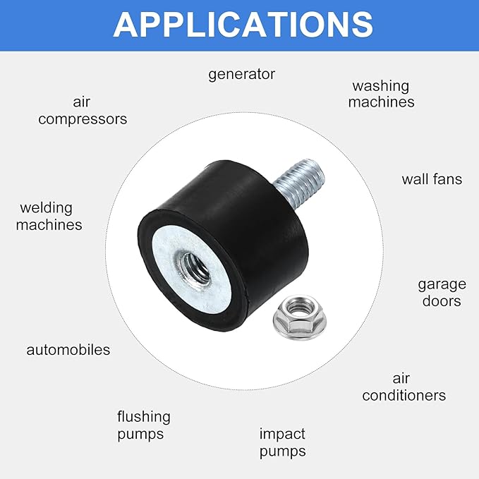 uxcell M4 Rubber Mounts, 4Pcs 15x10mm(DxH) Rubber Cylindrical Anti Vibration Isolator Shock Absorber with Lock Nut for Car Bobbin Generator Air Compressors