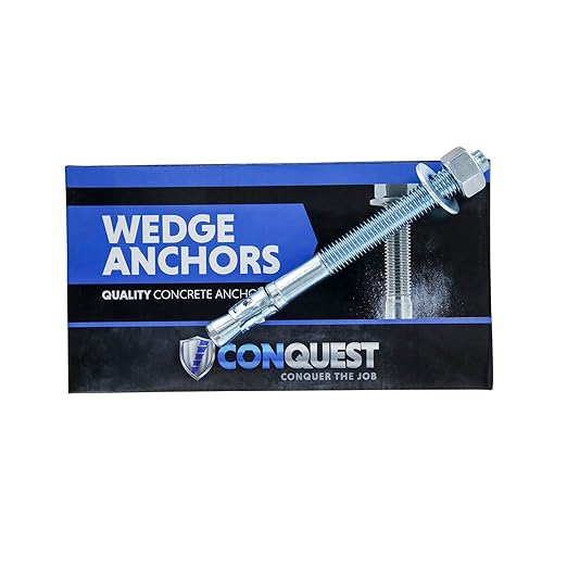 Conquest 5/8" x 7" Zinc Plated Wedge Anchors (Box of 25) – High Performance Concrete Anchors – Rust Resistant Zinc Plating for Dry Interior Environments – Heavy Duty Fastener for Concrete