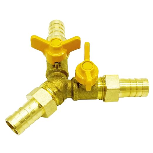 Brass 3 Way Shut-Off Valve, 1/2" Hose Barb 2 Switch Y Shaped Ball Valve Water/Fuel/Air