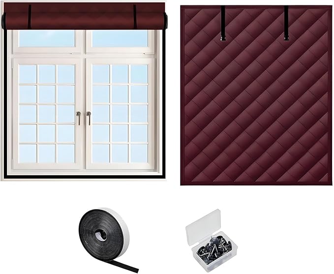 Thermal Window Cover for Wintern, Window Insulation Kit Blackout Oxford Curtain, Thicken Warm Waterproof Attic Insulation Blanket, Draft Blocker in Home RV 38 39 47 57 62 63in(Brown,75x71in)