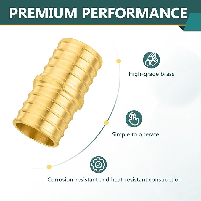20-Pack PEX Fittings Niikappu 1"x1" Pex Straight Coupling, Brass Crimp Pipe Fittings for PEX Pipes, ASTM F1807