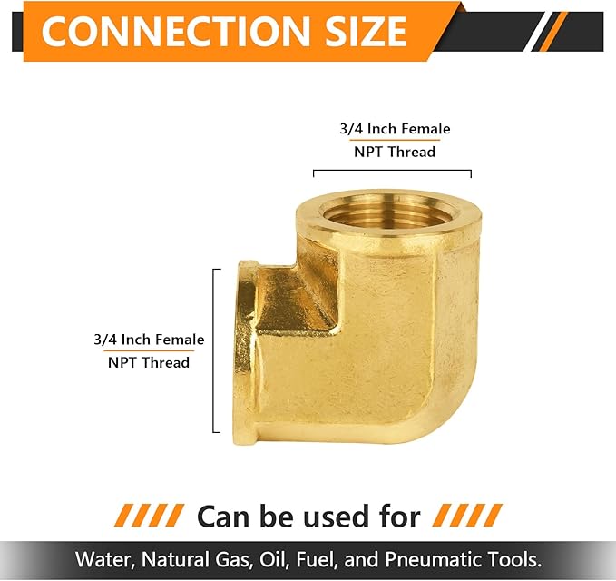 5-PCs HeSun Brass Pipe Fitting, 3/4" x 3/4" NPT Female 90-Degree Barstock Street Elbow