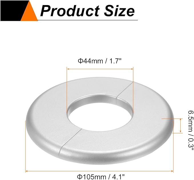 HARFINGTON 8pcs Wall Split Flange 44mm/1.7" Self-Adhesive Plumbing Cover Plates ABS Plastic Round Escutcheon Plate Buckle Design for Water Pipe Bathroom Kitchen Decoration, Silver Tone
