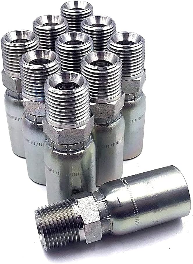(10-Pack) MP-20-20 | 1-1/4" Hose x 1-1/4" NPTF Male Pipe Thread Hydraulic Hose End Crimp Fitting