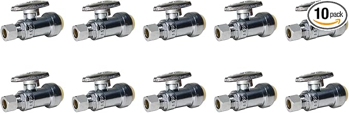10 Pcs. XFITTING 1/2" Push Fit X 3/8" OD Compression Valve with Metal Handle, Lead Fee Brass