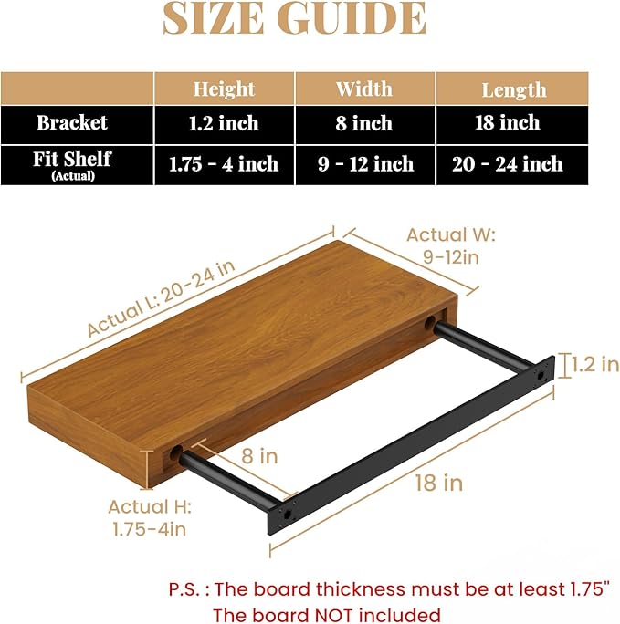 Floating Shelf Bracket Heavy Duty Shelving Brackets,Decorative Floating Shelf Hardware Black,Hidden Metal Shelf Support Bracket(18X8X1.2-Metal Jig)