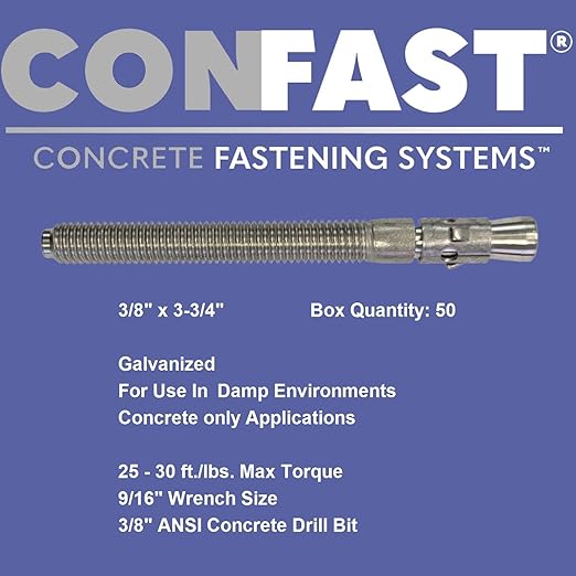 CONFAST 3/8" x 3-3/4" Galvanized Wedge Anchor (Box of 50)