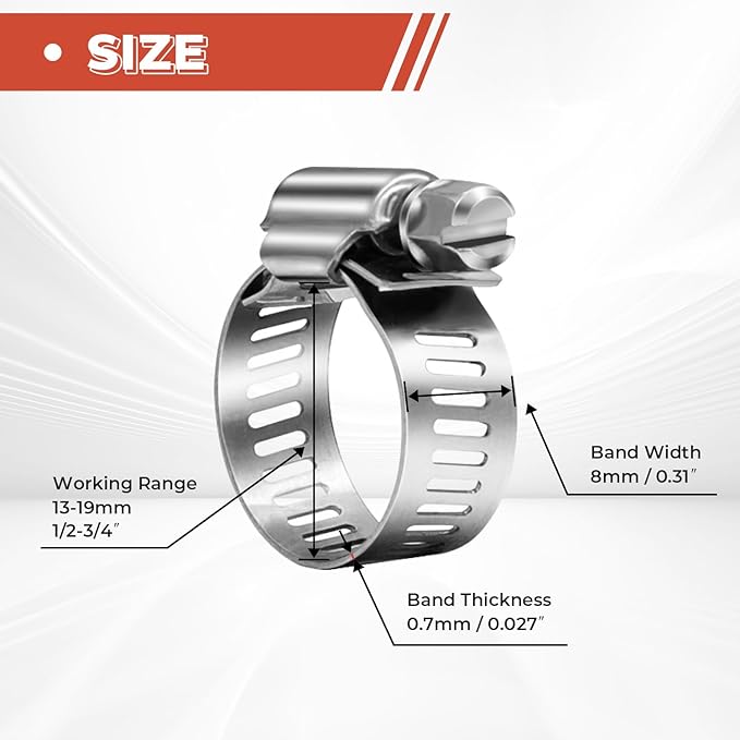 36 Pack 1/2'' - 3/4'' Worm Gear Hose Clamps, Adjustable Range 13-19mm 304 Stainless Steel Fuel Line Hose Clamps for Pipe, Plumbing, Automotive And Mechanical Application