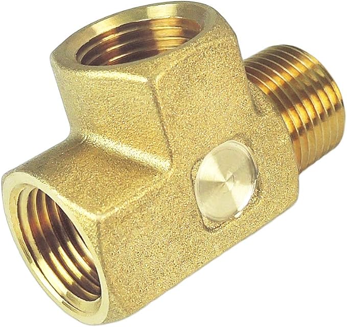 Nigo Brass Tee, 3-Way Pipe Fitting - Forged Brass (1/4' x 1/4' x 1/4' - NPT Female x NPT Female x NPT Male)