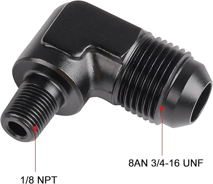 EVIL ENERGY 8AN Male Flare to 1/8" NPT Pipe 90 Degree Fitting Aluminum Anodized Black