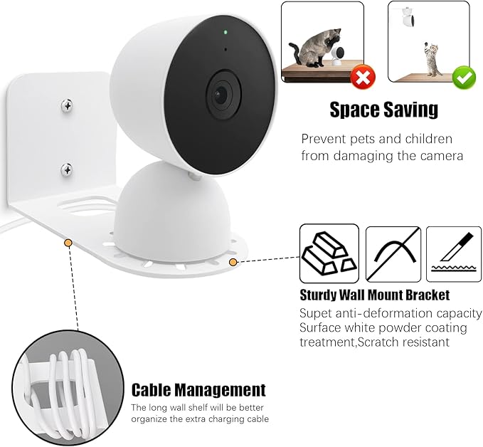 Large Metal Wall Mount Holder fits for Google Nest Indoor 2nd Generation Wired Cam and Ring Cam, Flexible Installation Camera Shelf for Better View Angle Mount on Wall Deck,2 Pack