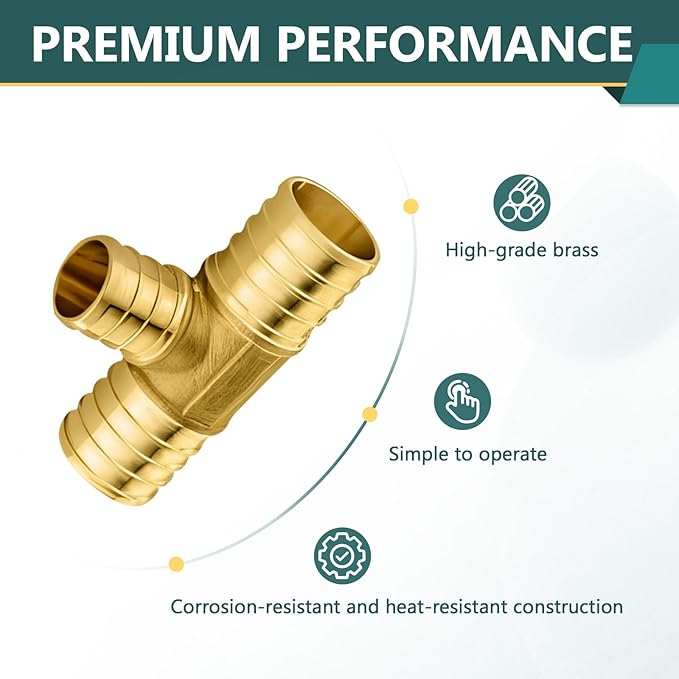 100-Pack PEX Fittings Niikappu 1"x1"x3/4" Pex Tee, Brass Crimp Pipe Fittings for PEX Pipes, ASTM F1807