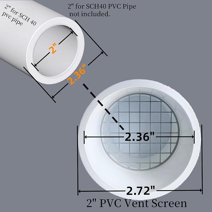 PVC Vent Cap 1 pcs 90-Degree for 2" Schedule 40,PVC Termination Cap,Vent Cover Screen,Round Furnace PVC Pipe Stainless Steel Roof Vent Cap,Installation not Required That PVC Elbow,or Coupling