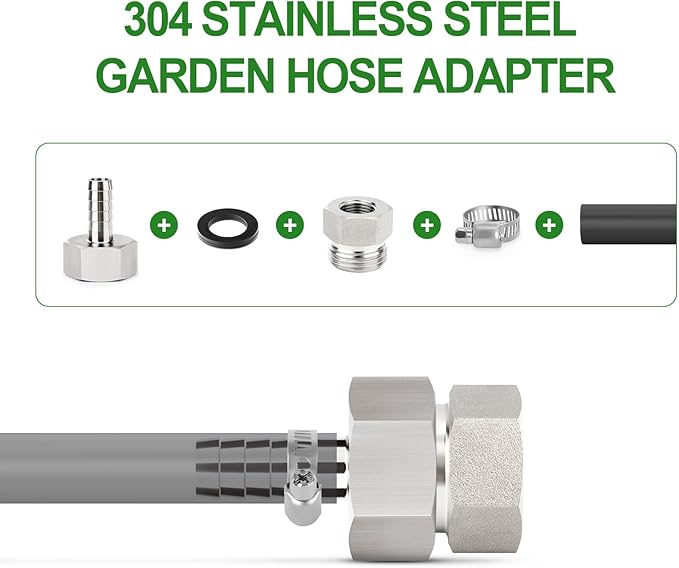 TAISHER 5PCS 304 Stainless Steel Garden Hose Adapter, Hex Bushing 3/4" GHT Male x 1/4" NPT Female Garden Hose Connector