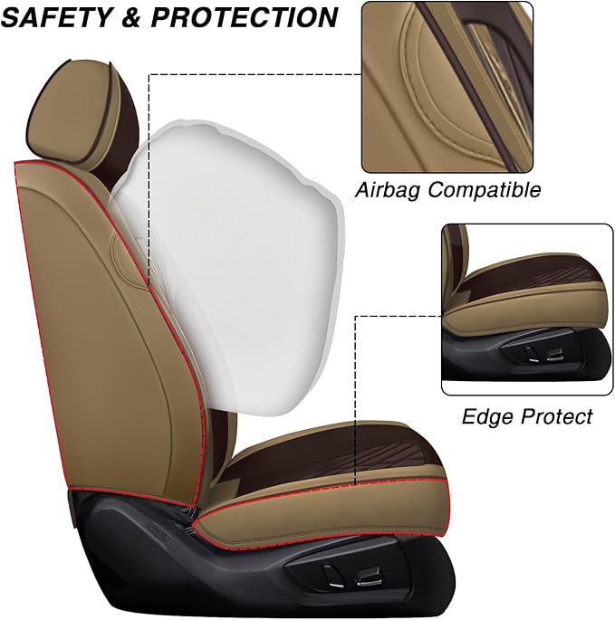 Car Seat Covers for Jaguar E-PACE 2018-2024,Breathable Nappa Leather Car Seat Protector,Front Seat Covers Automotive Seat Cushion with Airbag Compatible(Front Seats,Beige-Brown)