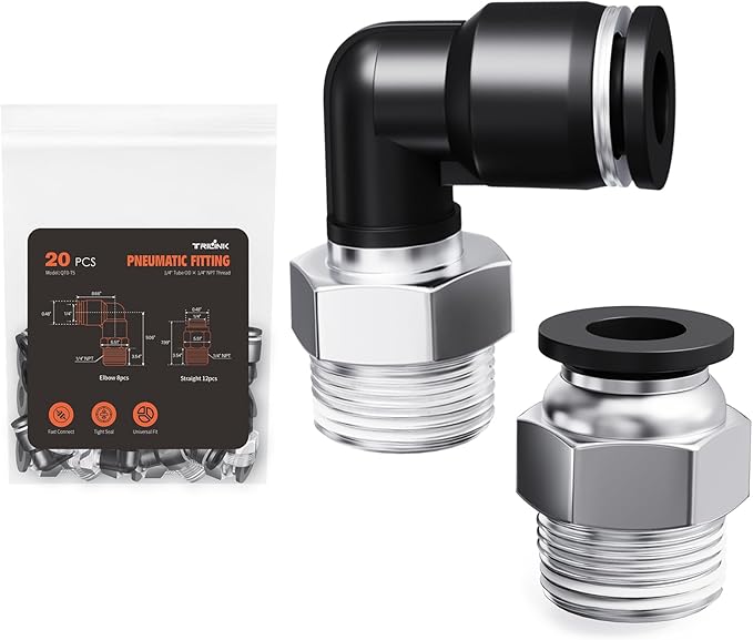 1/4"OD x 1/4"NPT Thread Push to Connect Fittings Kits - 20PCS Air Line Connectors with Straight, Elbow - Quick Connect Pneumatic Fittings, Push Lock Air Hose Fittings for Compressor, Air Tools, Tubing