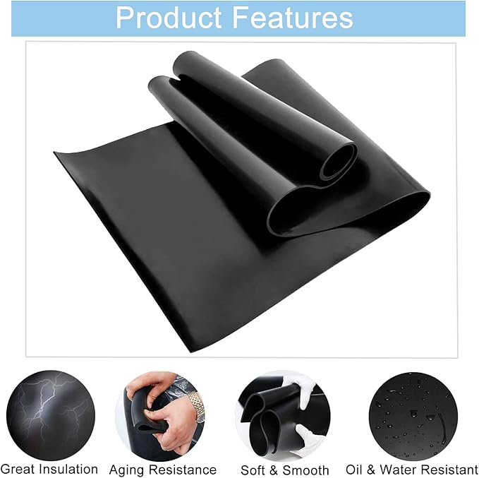 Nisorpa Neoprene Rubber Sheet Rolls, 3.3x6.6 ft 1/8'' Thick Solid Rubber Sheet Silicone Roll Insulated Roll Heatproof Oil Resistance for DIY Gasket/Material Sealing/Garage Floor Mat