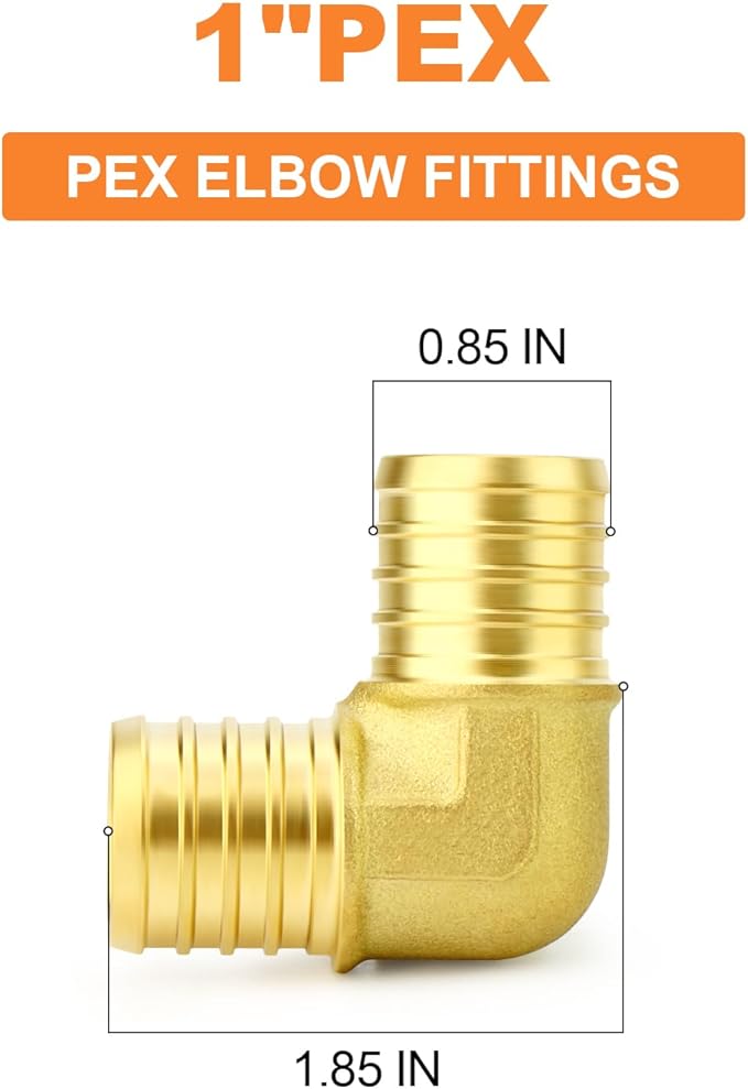 GASHER 2Pcs No Lead Brass 1" Pex Elbow Fittings, 1 Inch Pex Fittings for Pex Tubing