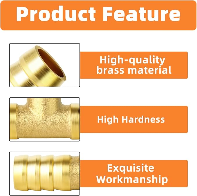 GASHER 2 Pieces Brass Hose Barb Tee, 3-Way Tee Hose Fitting (1/4" x 1/4" x 1/4" Hose Barb)