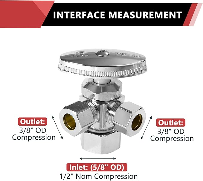 EFIELD Dual Compression Outlet Multi-Turn Angle Stop Valve,1/2" NOM (5/8" OD) x (3/8 inch x 3/8 inch) Chrome,(VALVE060)