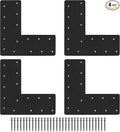 4 Pcs 13.2"x 5"L Shape Flat Bracket, Mending Plate with Black Powder-Coated Right Angle Brackets, Corner Bracket, L Shape Plate Fit 6x6,8x8 for Repair House,Furniture,Pavilion,Truss framing