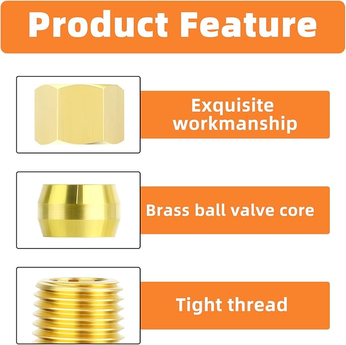 GASHER 5PCS Brass Compression Tube Pipe Fitting Connector, Tee，1/2" x 1/2" x 1/2" Tube OD Connector