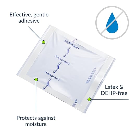 TIDI 50011-CSE AquaGuard Sheet – 10” x 12” – (Area of Coverage: 8.5” x 9.75”) – Shower Protection Sheet – Self-Adhesive Moisture Barrier – Wound Cover for Showering – 98 Sheets – Home Medical Supplies