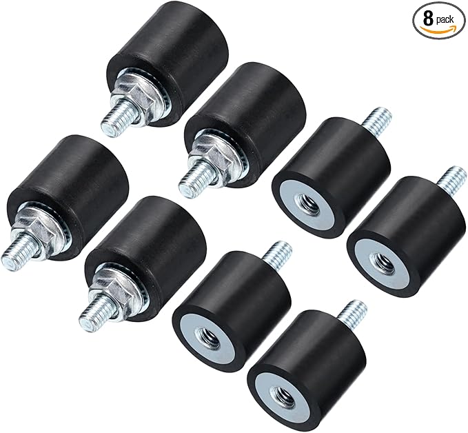 uxcell 8pcs M4x10mm Rubber Isolator Mounts with Studs 15x15mm Male Female Vibration Shock Absorber Zinc Plated Cylindrical Thread Mounts Anti Vibration Isolators with 8pcs M4 Lock Nuts