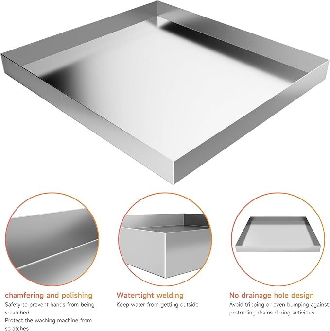 Washing Machine Pan-32" x 30" x 2.5" Heavy Duty 304 Stainless Steel Washing Machine Tray, Washer Pan, Washing Drain Pan, Protecting The Floor, Wood Deck, No Hole