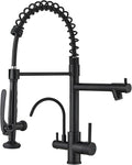 Fapully Commercial 3 Way Kitchen Faucets with Pull Down Sprayer and Water Filler,3 in 1 Kitchen Sink Faucet with Drinking Water Faucet Matte Black
