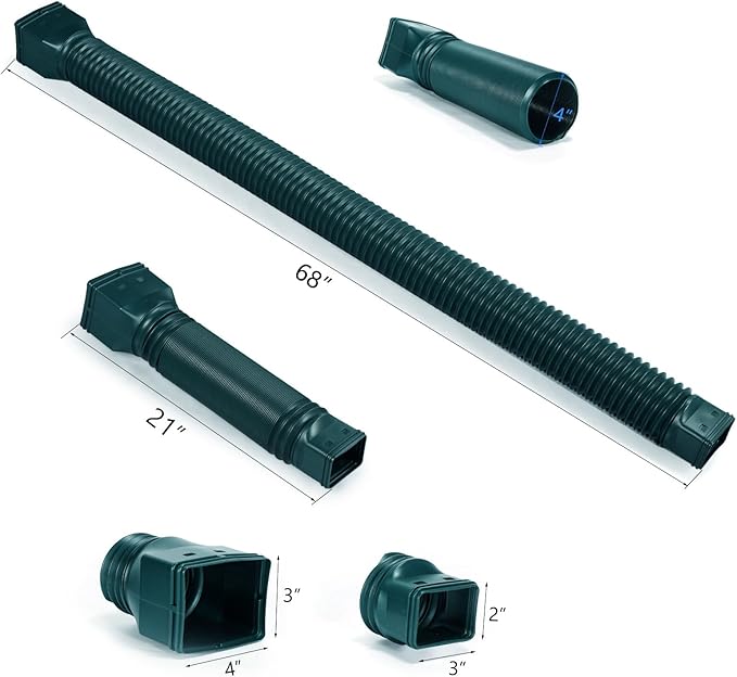 4 Pack Rain Gutter Downspout Extensions Flexible, Drain Downspout Extender,Down Spout Drain Extender, Gutter Connector Rainwater Drainage,Extendable from 21 to 68 Inches(Green)