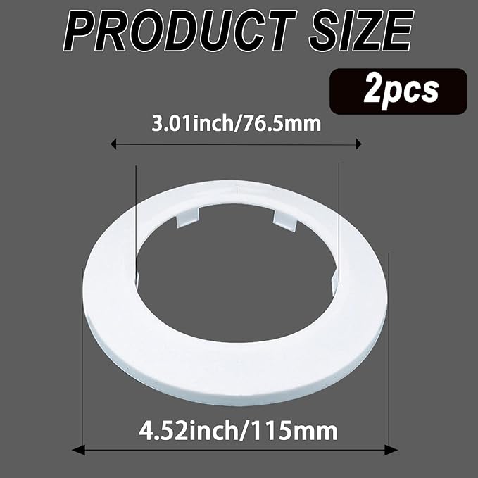 75mm Pipe Cover Decoration; Fit 2.95" Outer Diameter Pipe/Hole; White PP Plastic Escutcheon Collar; Snap-on Water Escutcheon Plate for Bathroom Kitchen Wall Tube Decor 2 Pcs